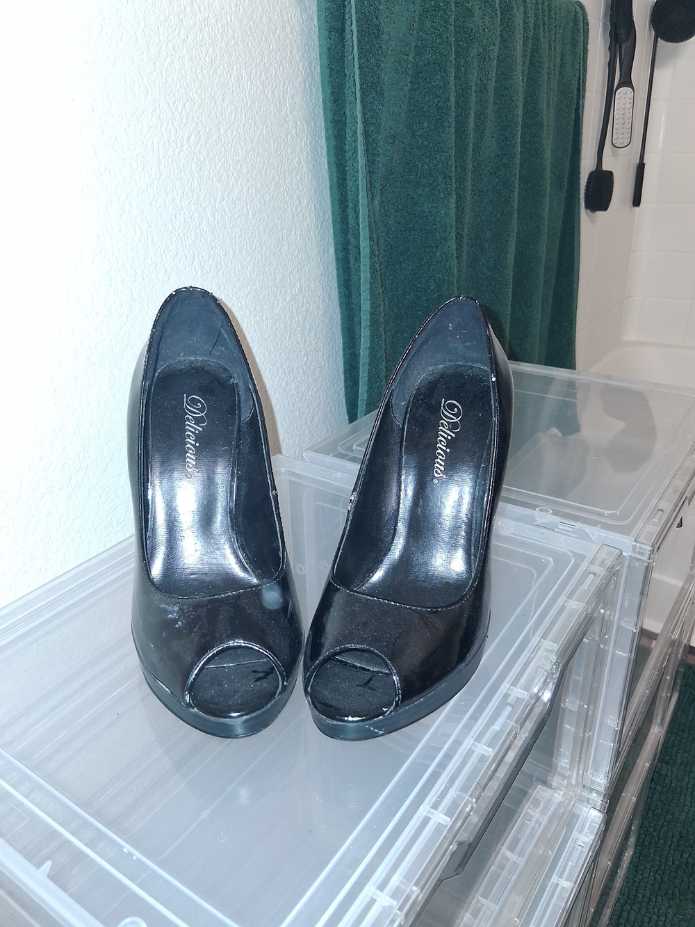 Delicious Black Patent Peep-Toe Heels